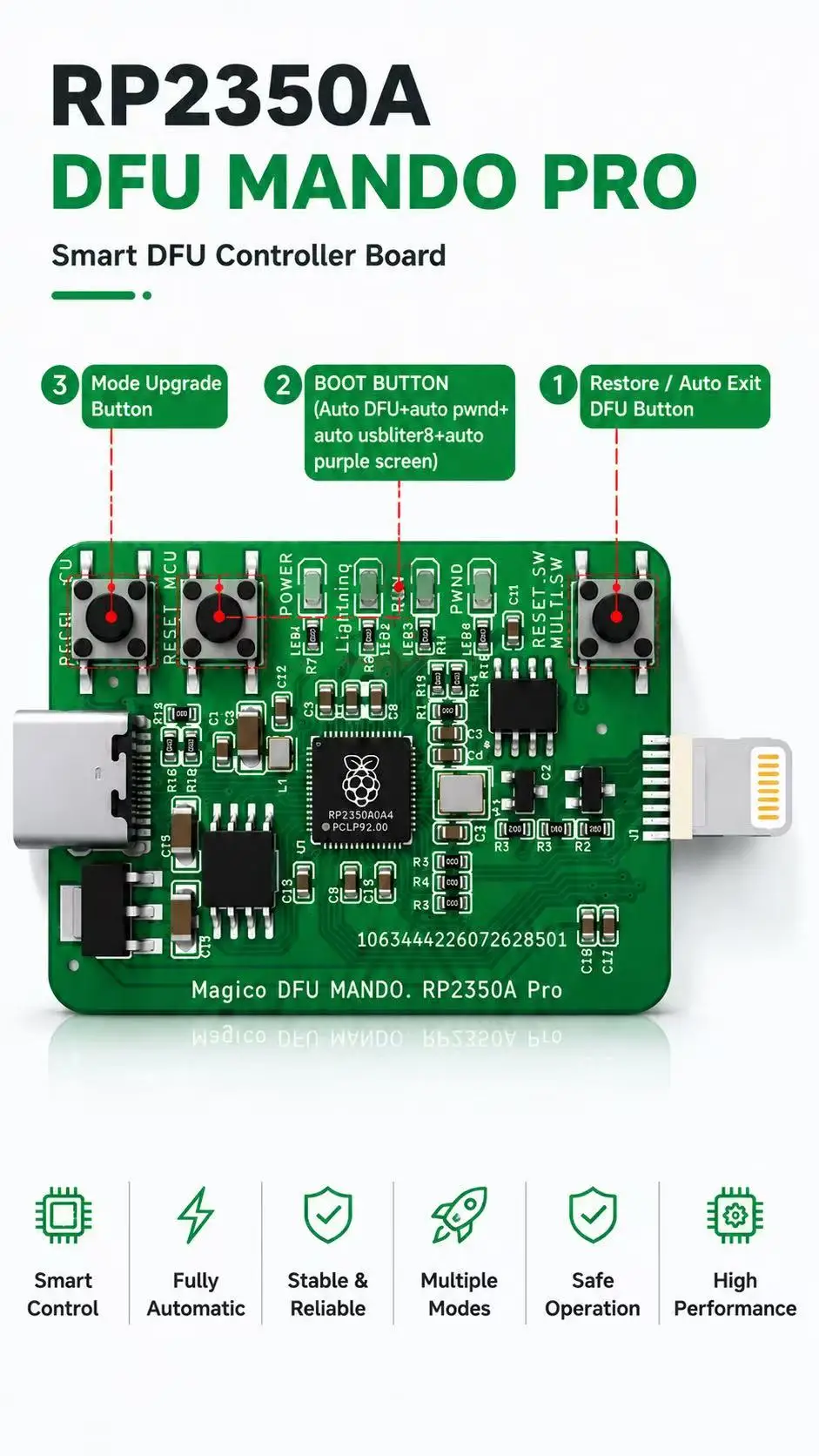 RP2350A PICO Engineering Box Automatic One-Click DFU PWN Data Restart Recovery Mode Programmer Mobile Phone Repair Tool Kit