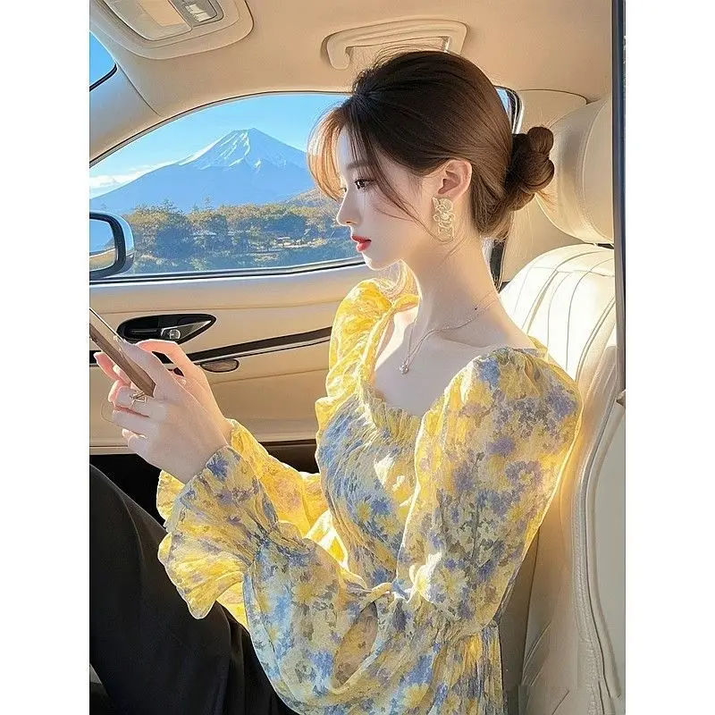 Temperament Floral Slim Short Blouse Spring Autumn New Women Clothing Thin Long Sleeve Printing Elegant Shirt Tops Fashion Sweet