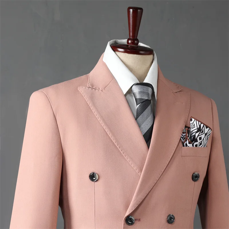 

080305 Men's business suit wedding groomsman dress tailored plaid casual suit