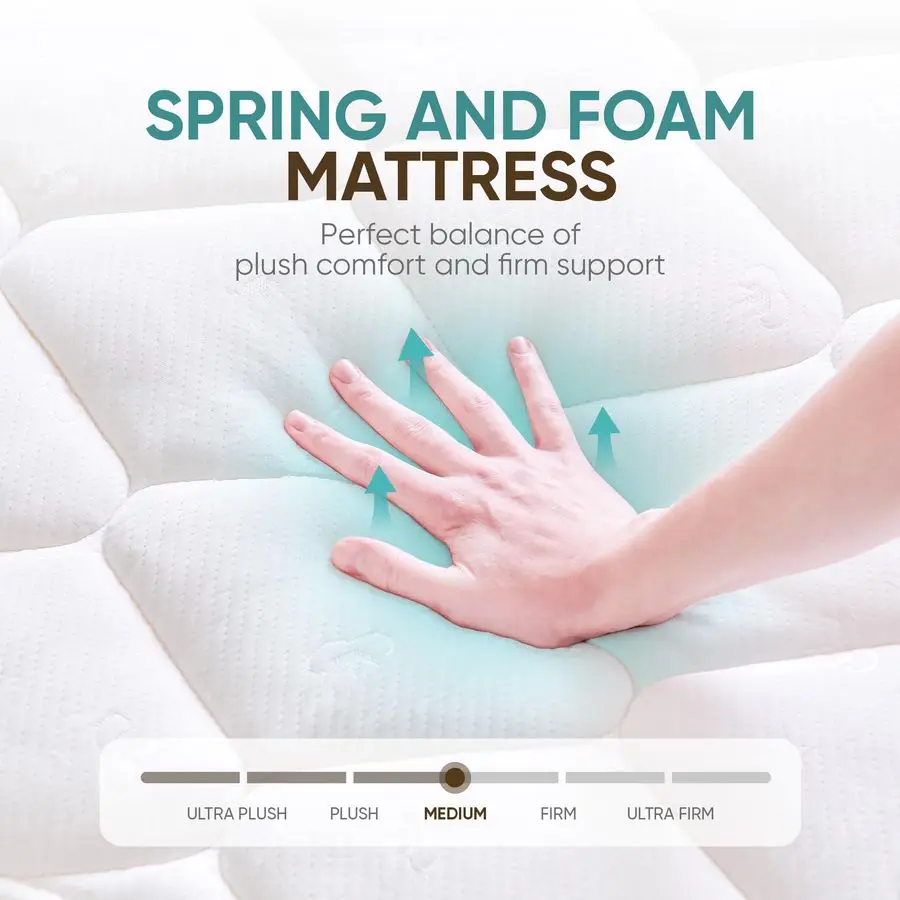 Matelas hybride double en pouces dans une boîte, mousse à mémoire de forme en gel rafraîchissant et ressorts ensachés individuels, ferme moyenne, soulagement de la pression, CertiPU