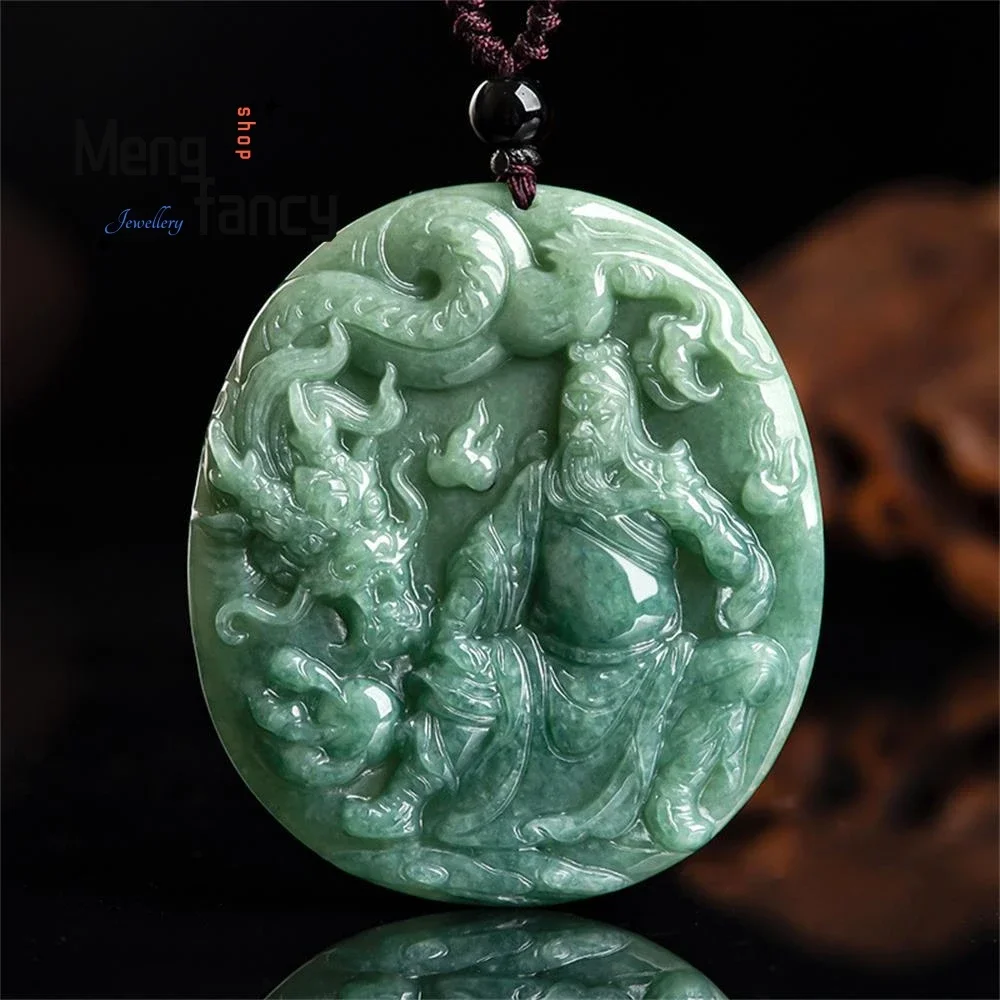 

Natural A-goods Jadeite Divine Dragon Guan Gong Jade Pendant Exquisite Handicraft Fashion Jewelry Holiday Gift Amulets Mascots