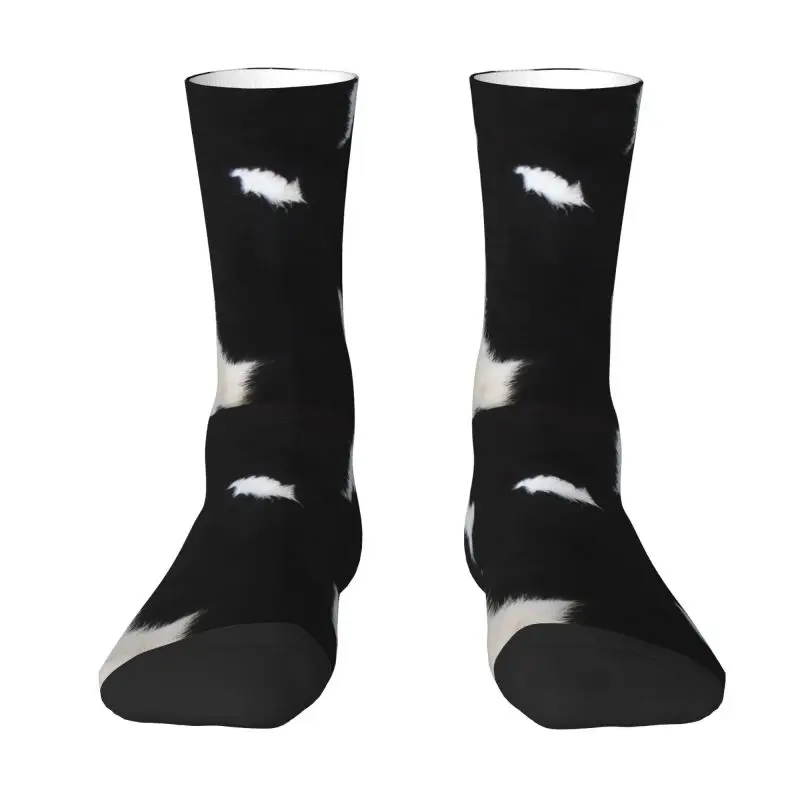 

Smooth Rustic Black Cow Hide Print Men Women Crew Socks Unisex Cute 3D Printing Animal Cowhide Texture Dress Socks