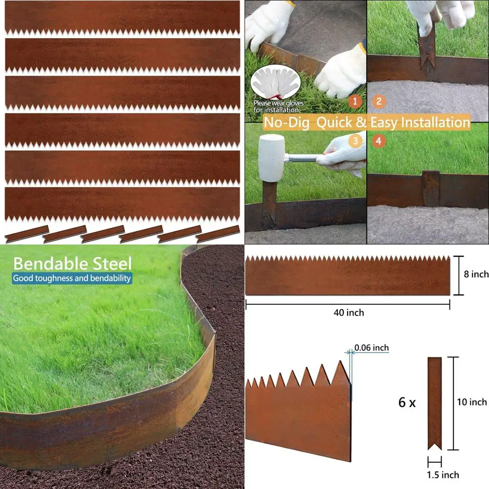 

Rustic Cor-Ten Steel Lawn Edging, 40 x 20FT, 8 Deep Divider for Gardens and Flowerbeds
