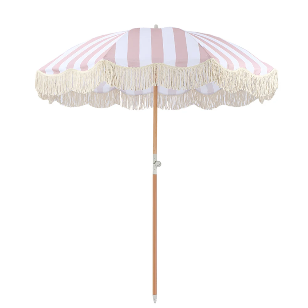 

Striped Beach Umbrella with Fringe Portable Tassel Umbrella with Tilt Pole for Balcony Terrace Swimming Pool Beach Garden