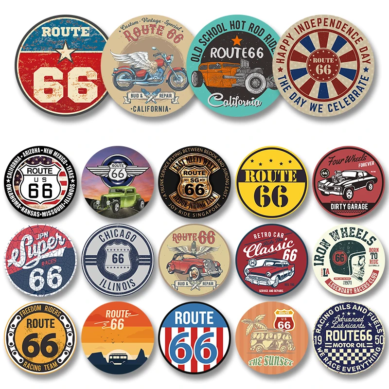 

Vintage US Route 66 Round Poster Metal Tin Signs Motorcycle Hot Rod Riders Garage Car Club Home Wall Decor