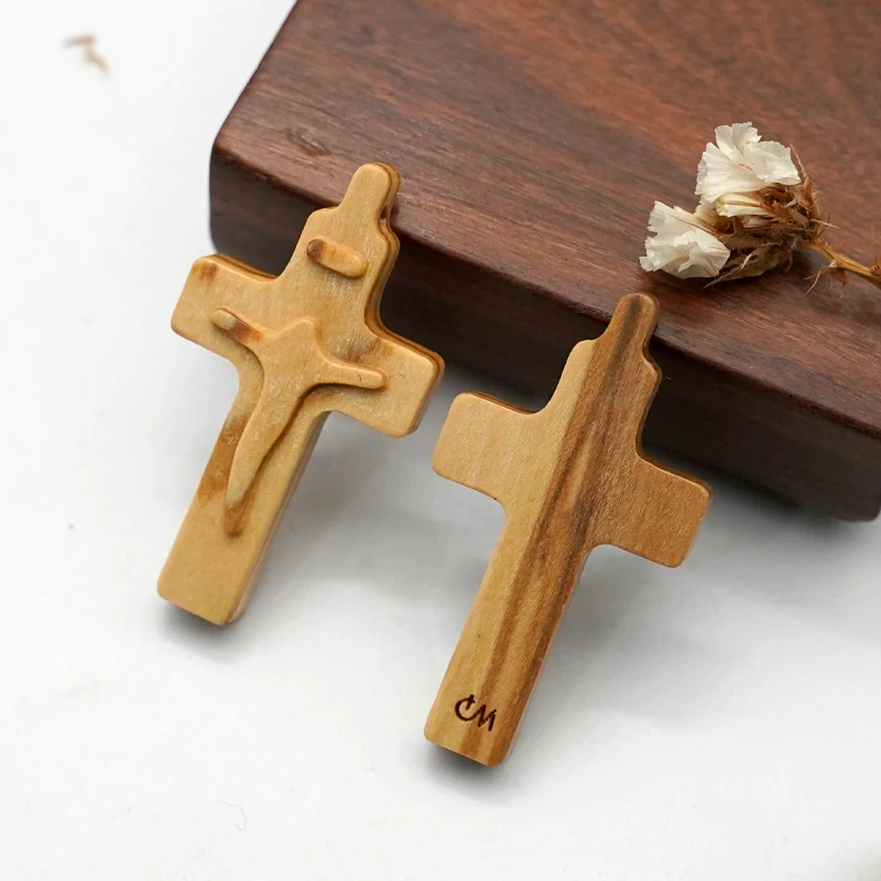 Olive Wood Carved Cross Pendant 2-4.5cm Prayer Beads Accessories DIY Handmade