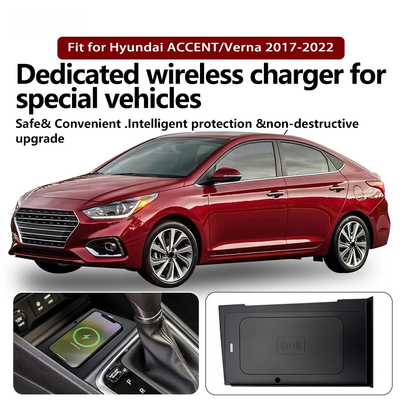 Para Hyundai ACCENT/Verna 2017-2022: Base de Carregamento Rápido para Console Central, Sistema Inteligente Automotivo, Carregador Sem Fio e Suporte pa