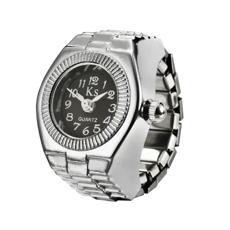 Vintage Punk Vingerhorloge Mini Elastische Bandje Alloy Horloges Paar Ringen Sieraden Klok Retro Romeinse Kwarts Horloge Ringen Dames Heren