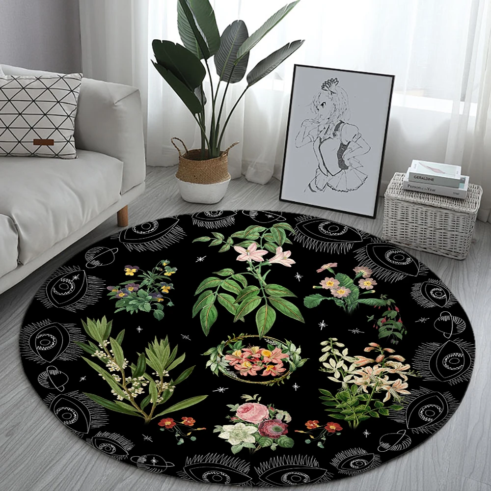 

Black Plant Catalog Round Rugs Flowers House Sofa Carpet Home Living Room Bedroom Bathroom Floor Mats Print Decorate Carpet