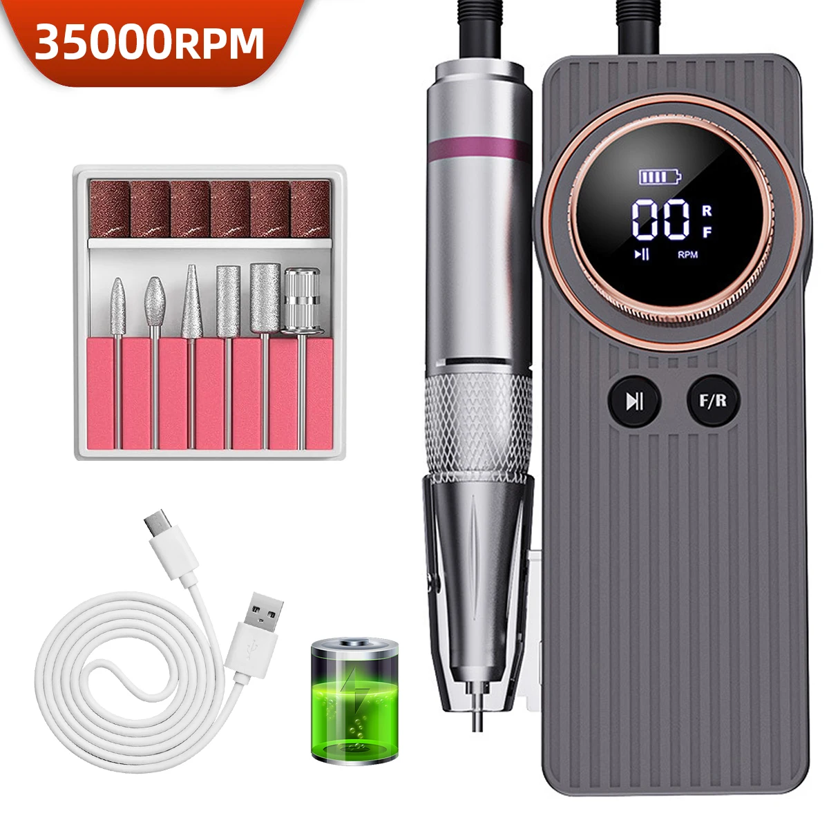 

Rechargeable Nail Drill Machine 35000RPM Professional Electric Nail Drill With LCD Display Portable Electric Nail For Home Salon