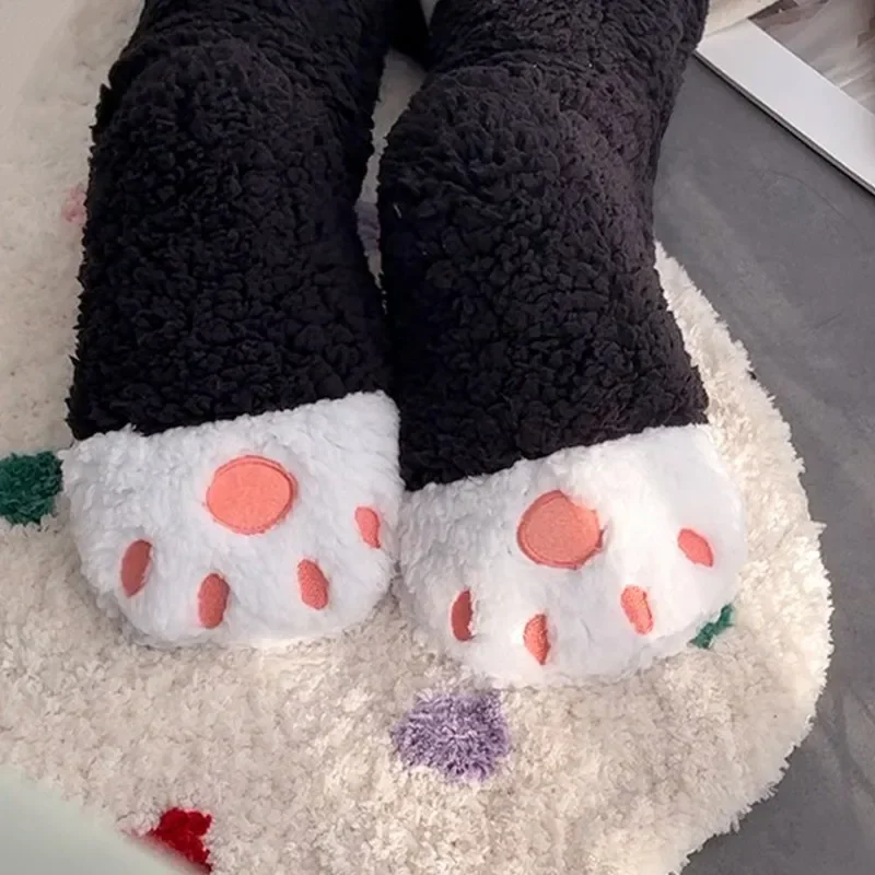 Meias de lã engrossadas inverno polainas meias longas bonito gato pata meninas cosplay meias inverno quente pé capa meias chinelos novo