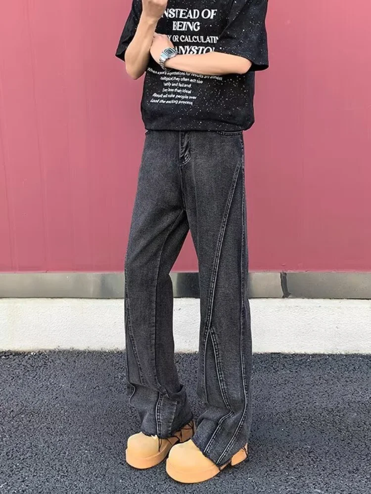 2025 Pantalon Y2Kแฟชั่นสีดําสีเทาSlimซ้อนกางเกงยีนส์กางเกงผู้ชายออกแบบเสื้อผ้าผ้าฝ้ายKpopยาวกางเกงPantaloni Uomo