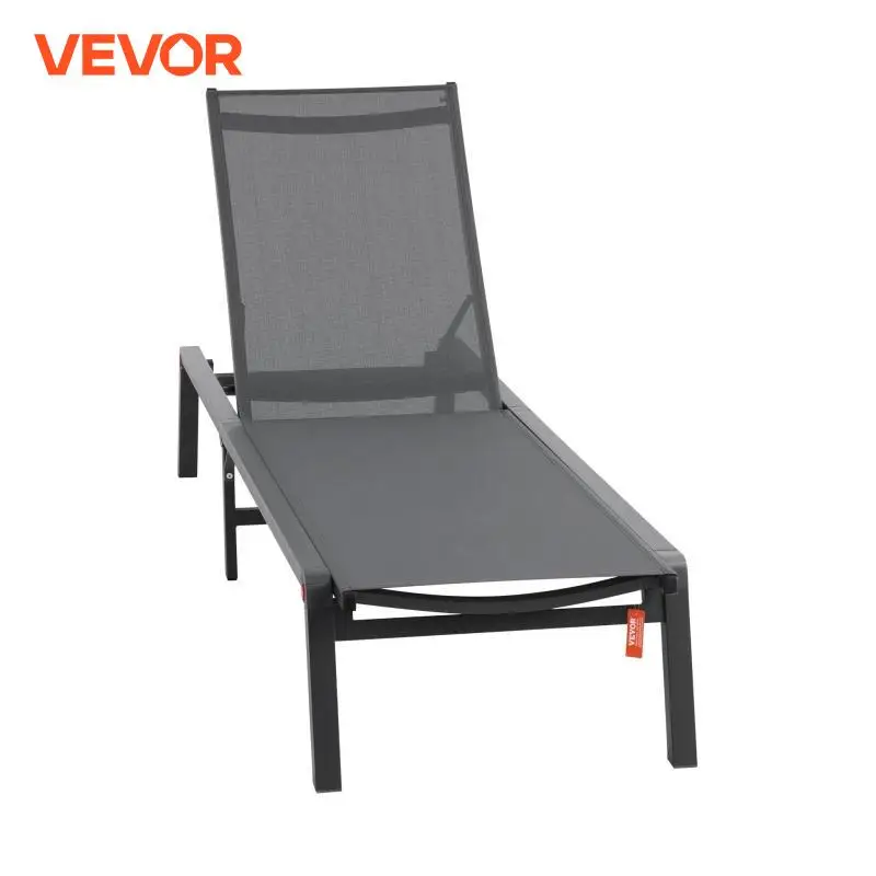 VEVOR Chaise Lounge Chair Outdoor Aluminum Patio LoungeFolding Pool Lounge Recliner Full Flat for Patio Beach Pool Dark Grey