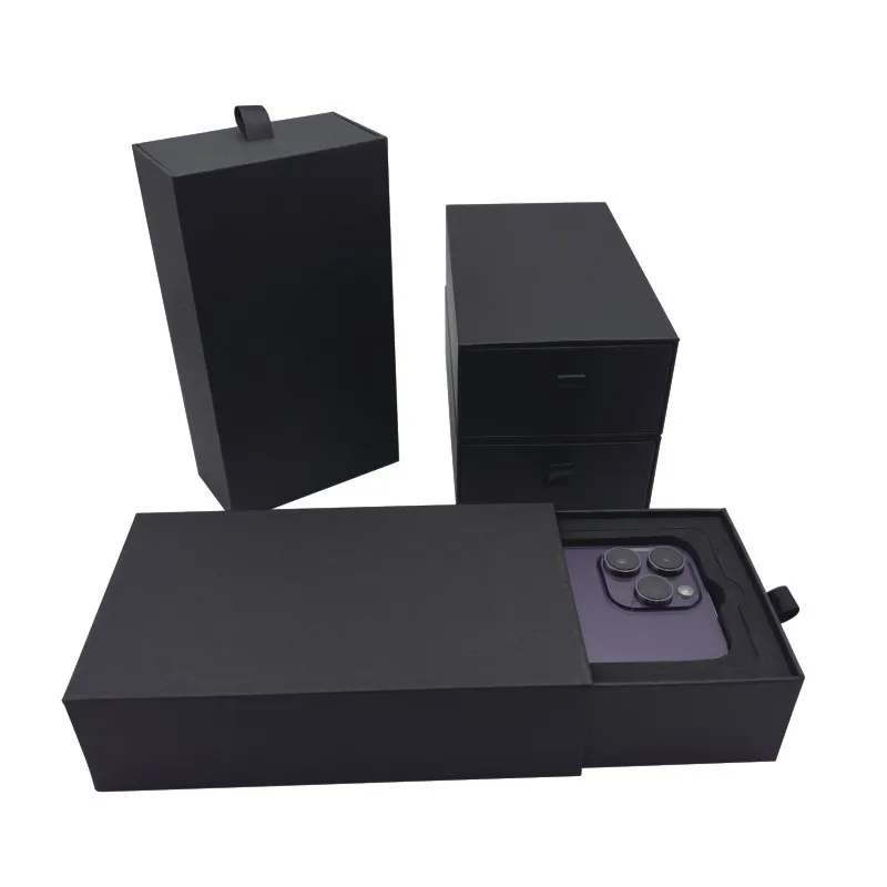 

‌10pcs Wholesale Sliding Drawer Phone Box Blank Black Retail Packaging with SIM Pin Slot for iPhone 12 13 14 15 16 Pro Max w35