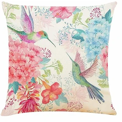 Throw pillowcase watercolor hummingbird with flower decoration cushion cover 45X45cm square pillowcase farmhouse home decoration