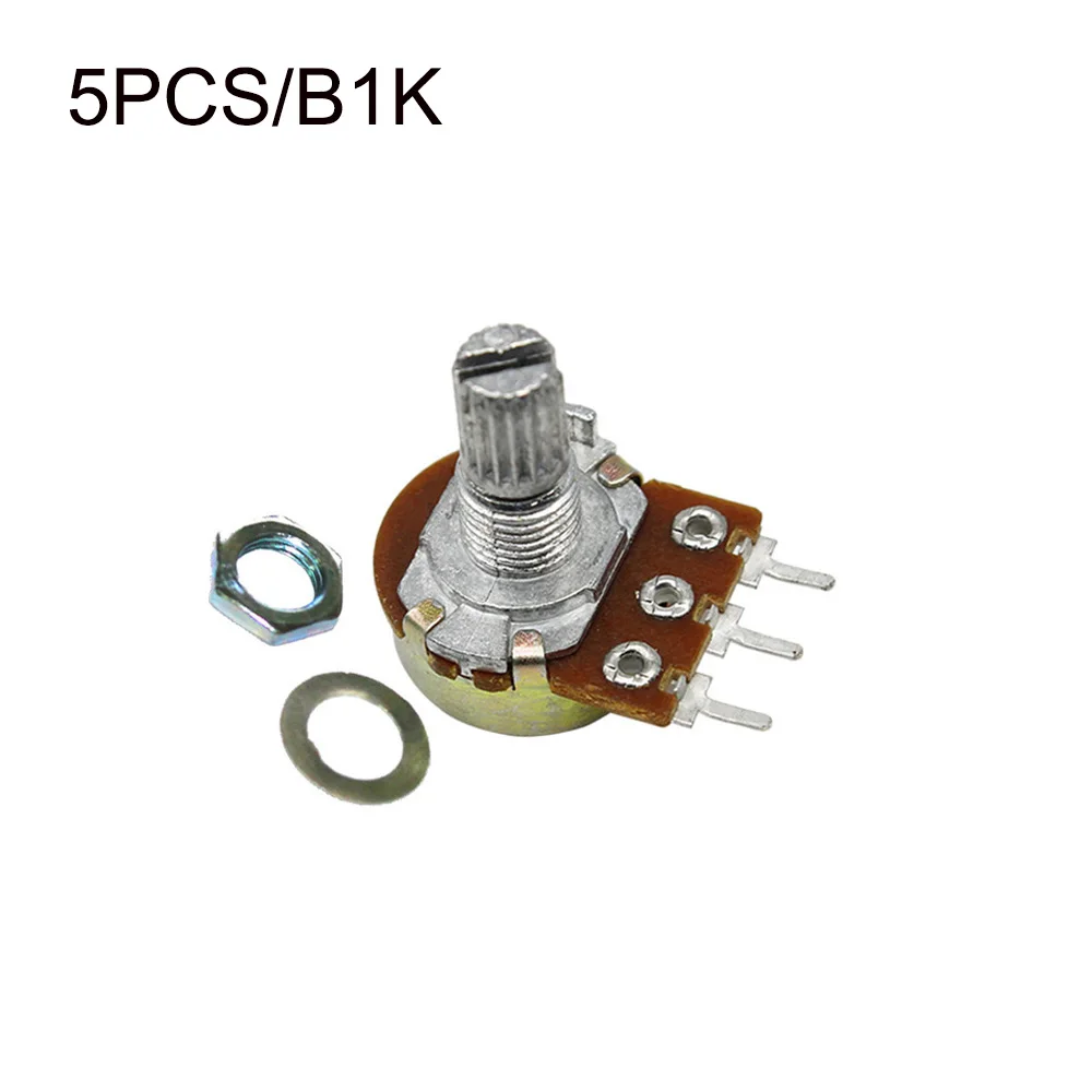 5PCS WH148 Linear Potentiometer 15mm Shaft with Nut Washer 3Pin B1K B2K B5K B10K B20K B50K B100K B250K B500K B1M Potentiometer