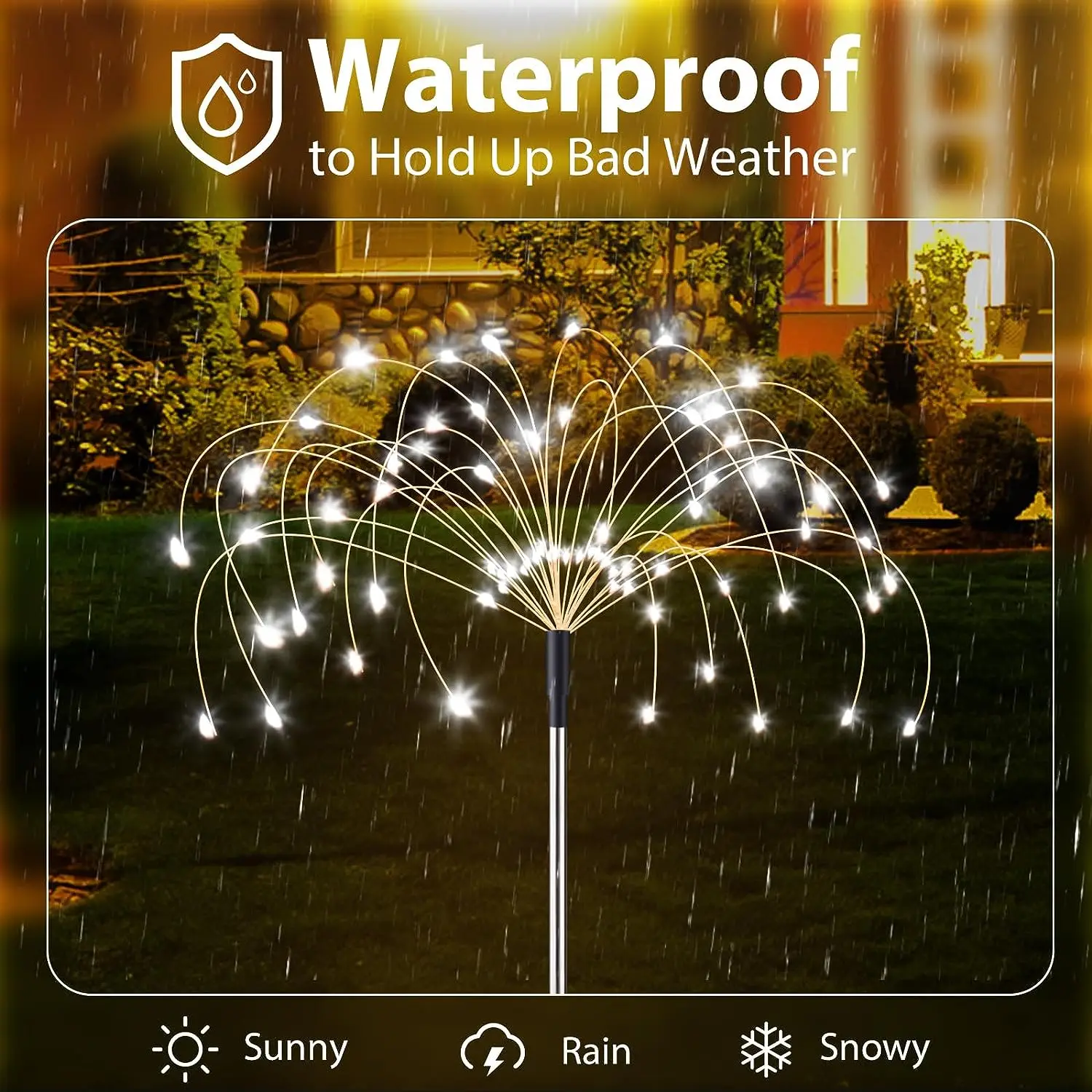 Imagem -04 - Outdoor Firework Luzes Solares Modos de Iluminação Faça Você Mesmo Forma Impermeável Jardim Pátio Caminho Casamento Fio de Cobre Pcs