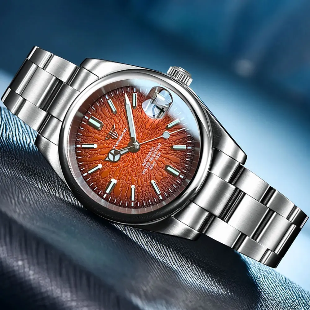 10ATM Waterproof Tandorio Miyota 8215 Polished 36mm 39mm Dive Automatic Men Watch Sapphire Lume Blue Black Red Dial Slide Lock