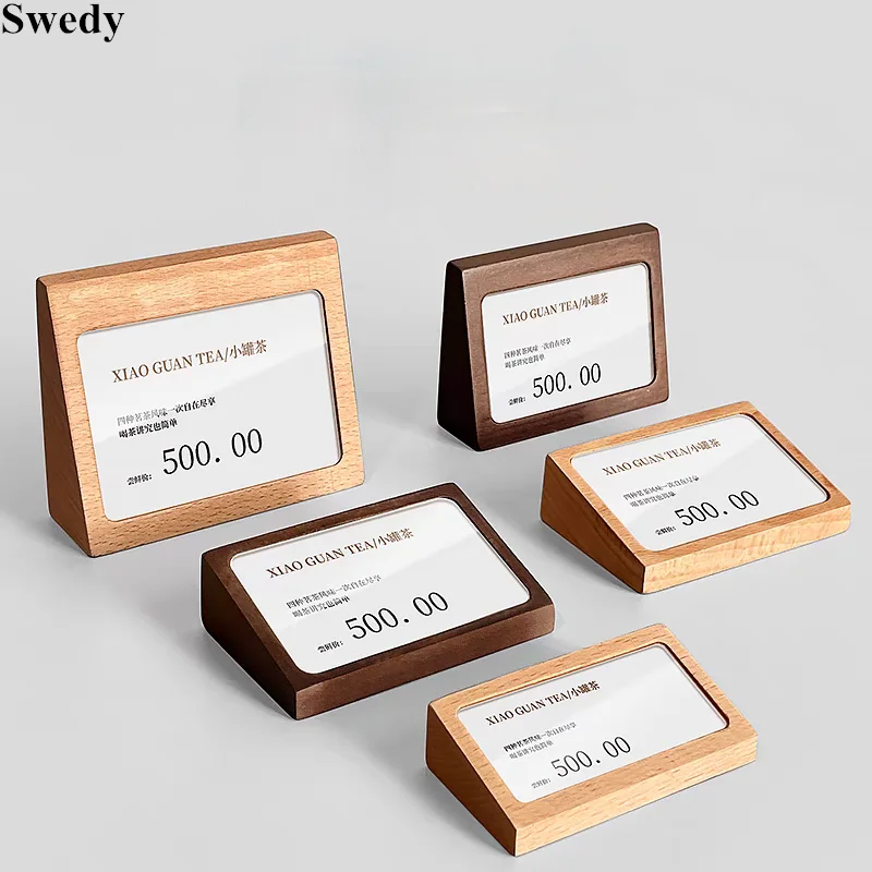 78x38mm Slant Wood Mini Acrylic Sign Holder Display Stand Small Price Label Tags Price Name Card Number Holder Menu Paper Holder