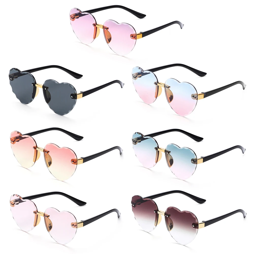 Cute Kids Rimless Sunglasses Children Heart-shaped Sun Glasses Ocean Lenses UV 400 Protection Eyewear