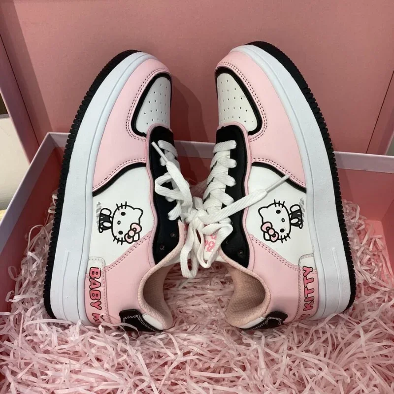 Primavera/outono meninas olá kitty bonito rosa tênis feminino harajuku macio menina skate sapatos casuais vulcanizado sapatos femininos