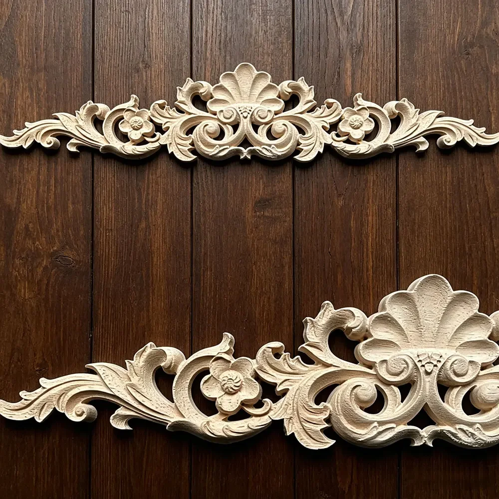 40-180cm Wood Decorative Long Carved Onlay Applique Decal Floral Decoration for Home Furniture Appliques Flower Crafting Decor