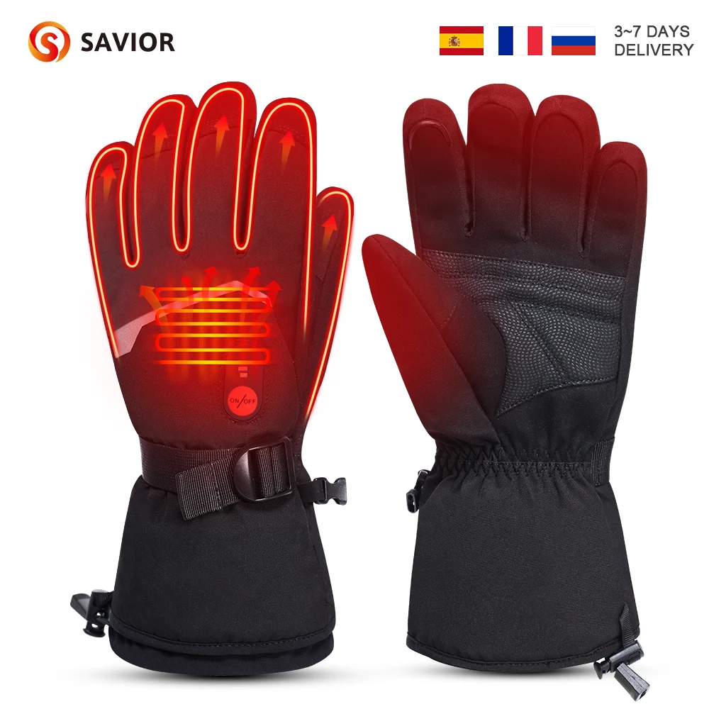 

SAVIOR Winter Thermal Heated Gloves Goatskin 100% Leather Wind Waterproof Rechargeable Battery Warm Man Hand Ski Gloves 3 Gears