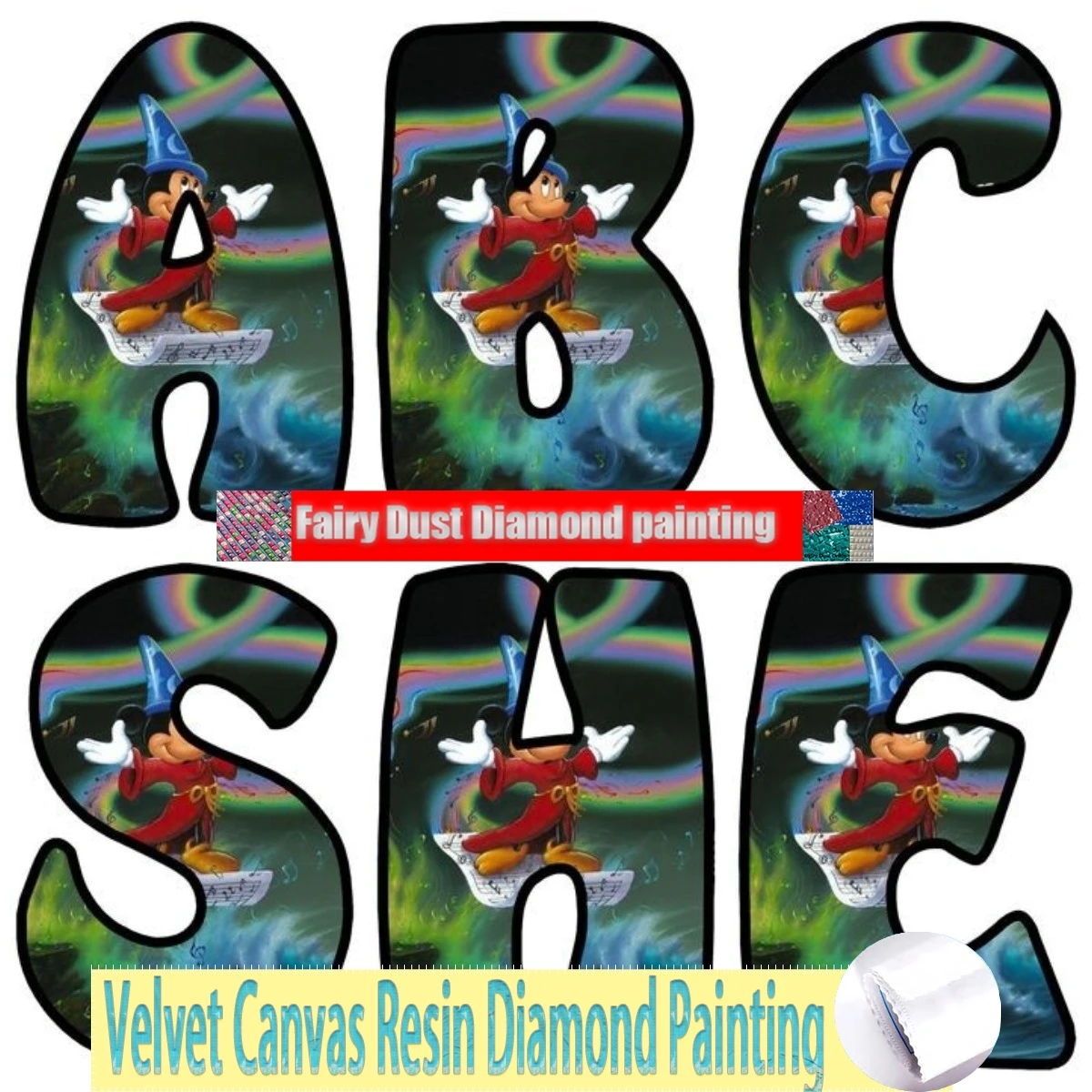 Disney Fairy Dust Resin Diamond Painting Cartoon A-Z English Letter Animal Mickey Mouse 5d Diy Mosaic Embroidery Cross Stitch