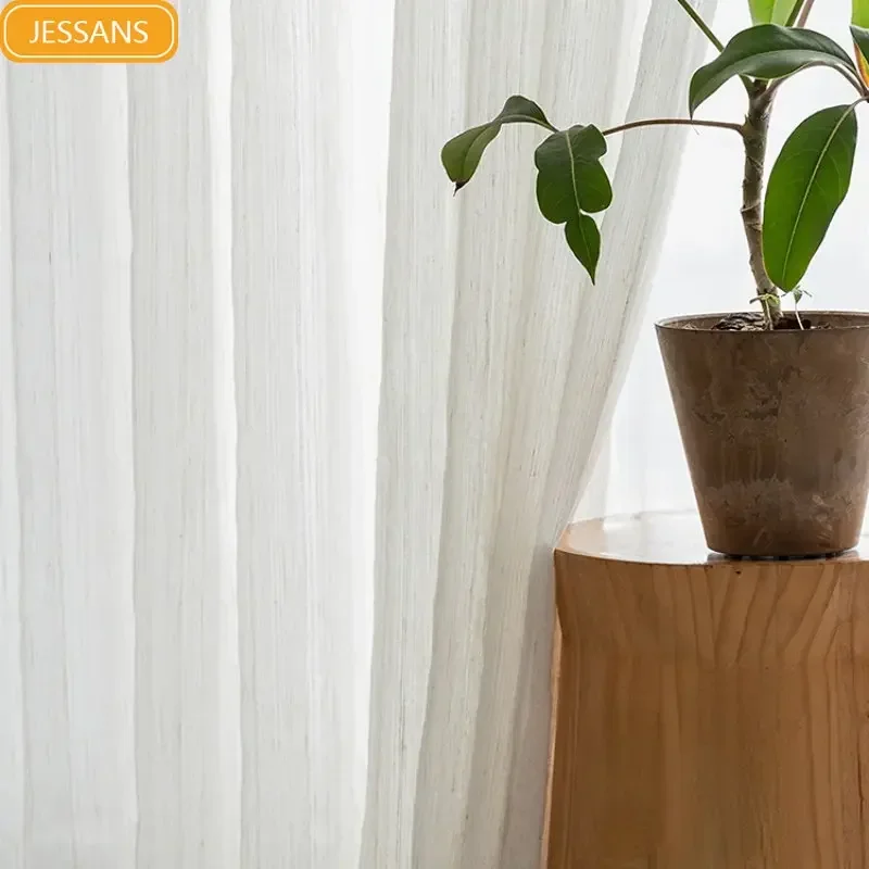 

Simple plain linen white gauze living room bedroom bay window balcony sheer curtain Curtains for Living dining room bedroom