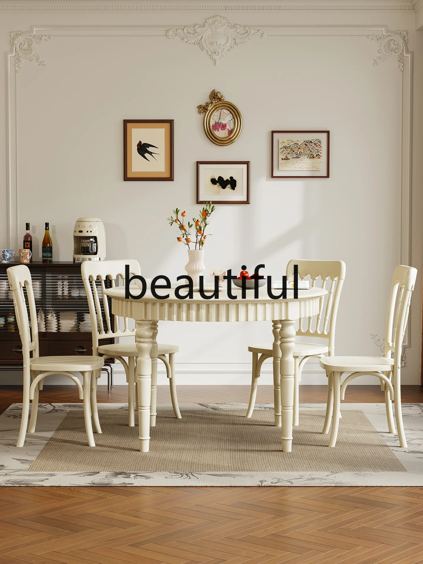 

X Round dining table small apartment restaurant, all solid wood dining table and chair combination, household