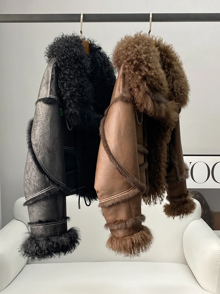 Aorice Winter Real Rabbit Fur Linging Coat Jacket femminile collo di pelliccia di volpe cappotti Lady Over Size Parka Trench CT2106