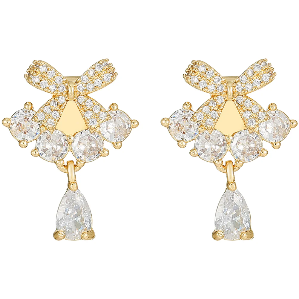 Lightweight Bow Clip Earrings for Women Copper Material Floral Pattern 0.2 x 0.15 cm Silver Gold Tone Set of 2