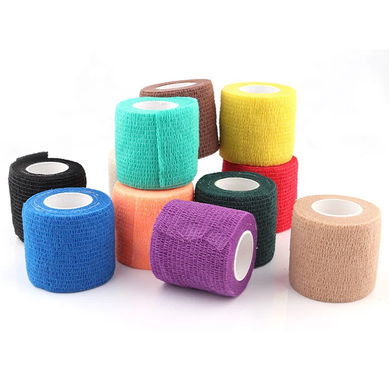 Bandage élastique coloré non tissé pour le sport, bandage auto-adhésif pour le fitness, coussinets de soutien du genou, rinçage des doigts, rond, 3 pièces