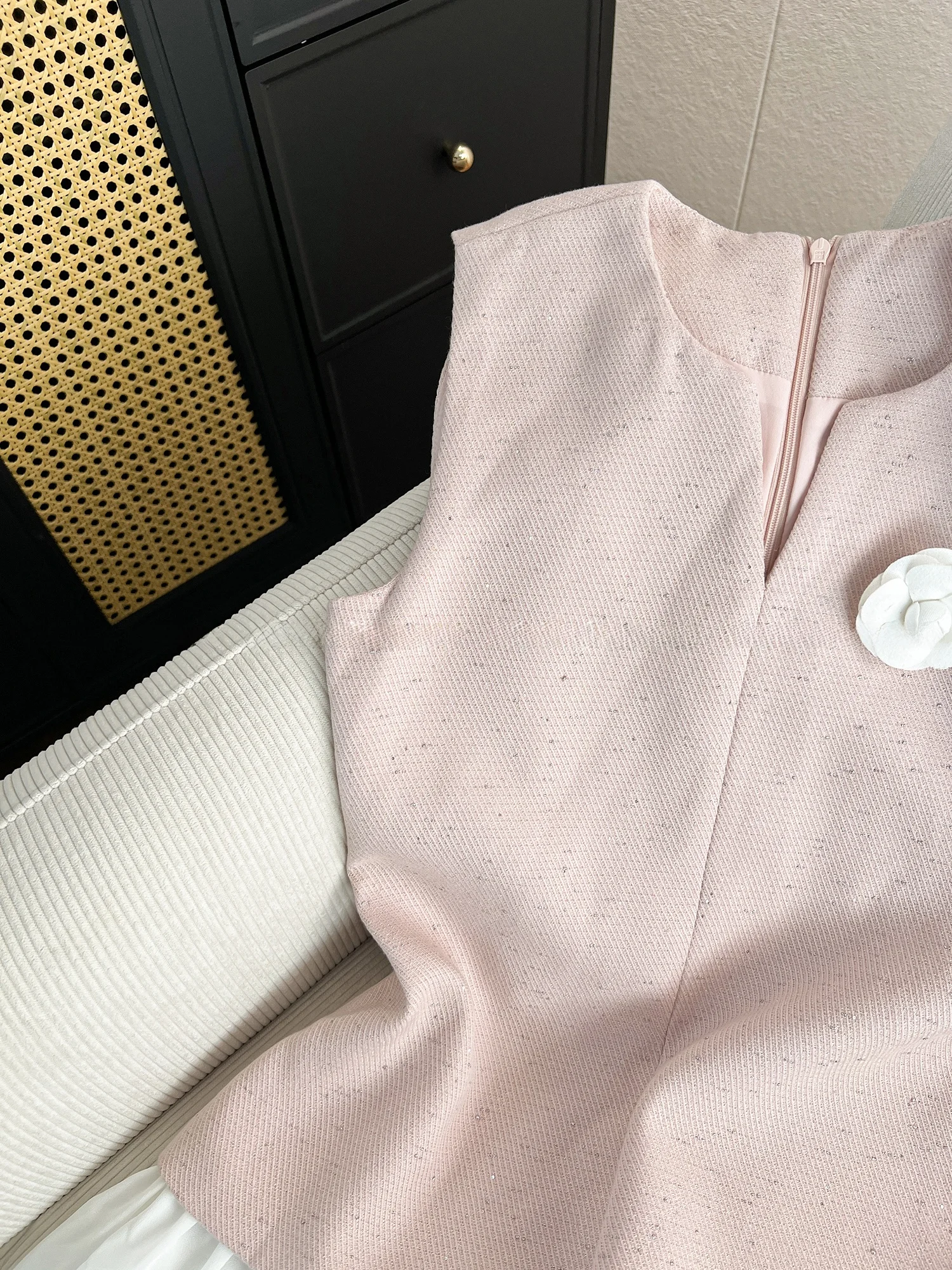 Ele Summer New Sweet Slimming Vest Dr Floral 3D Design Casual A-Line Silhouette V-Ne Zipper Closure Polyester 