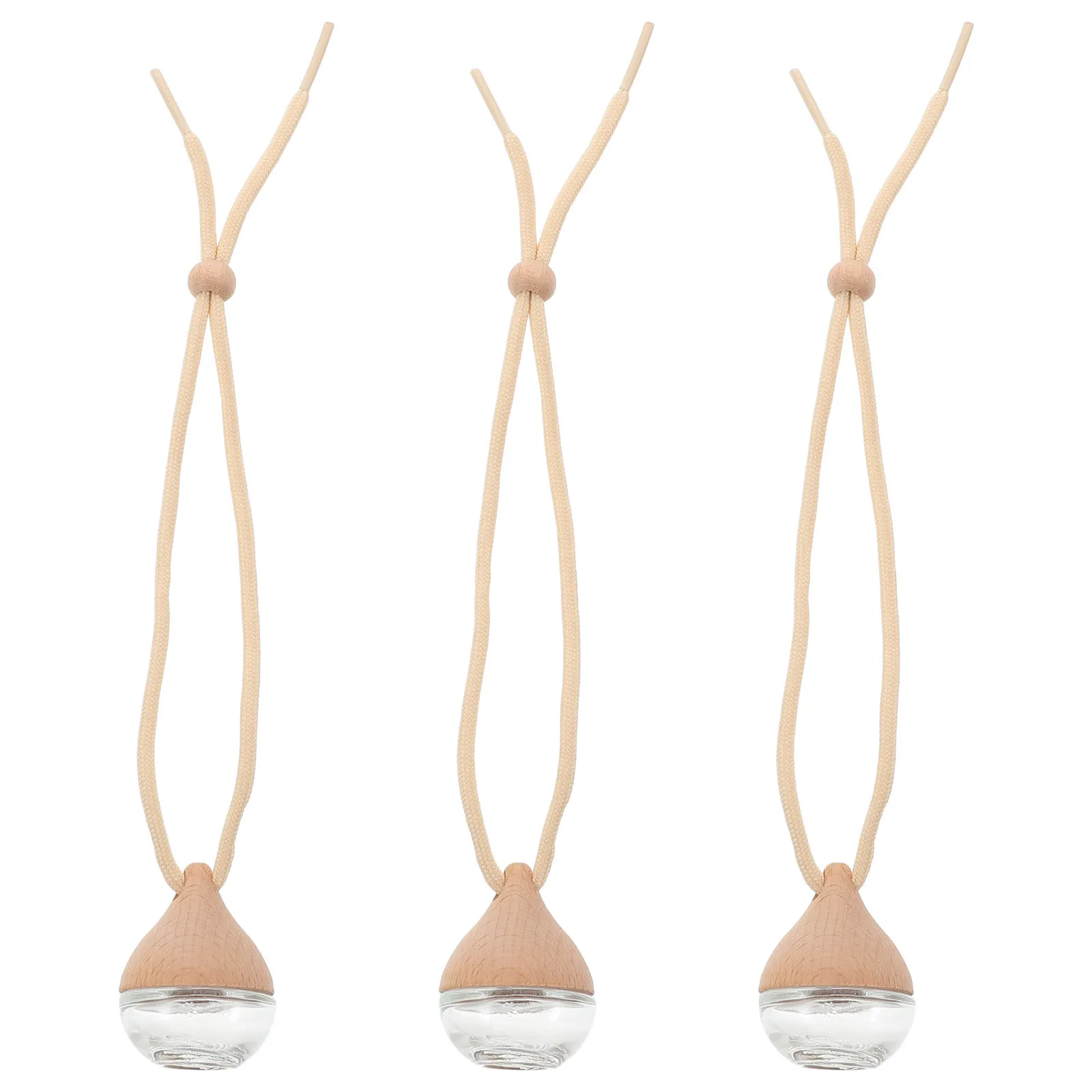 

3Pcs Water Drop Car Perfume Bottle Hanging Diffuser Refillable Glass Bottles Wood Lid Essential Oil Auto Freshener Pendant