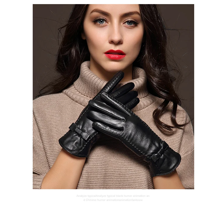 100% High Quality Real Leather Gloves Touch Screen Gloves Women Sheepskin Gloves Thicken Warm Brown Lady Warm Fleece Mittens