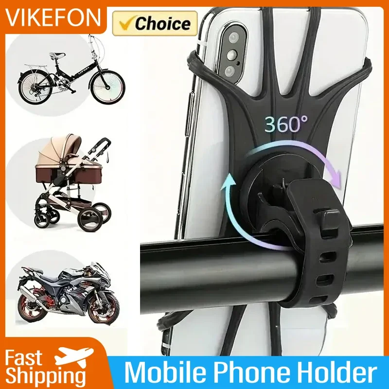 VIKEFON 360 Rotatable Mobile Phone Bicycle Motorcycle Bike Safe Bracket Silicone Support Silicone Pull Type For All Phone Stand