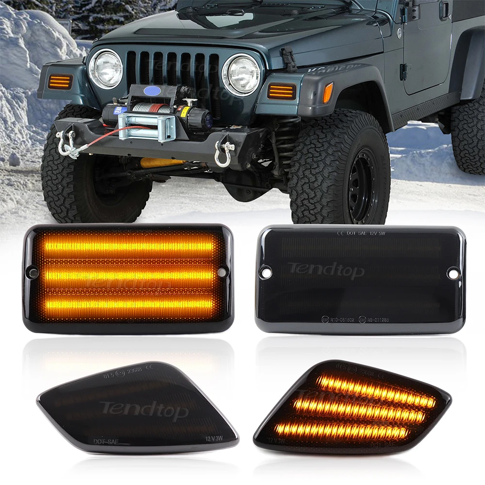 4Pcs  DRL Smoked Lens Fornt Fender Side Marker Light Trun Signal Housings For Jeep Wrangler TJ 1997-2006 Replacement Accessories