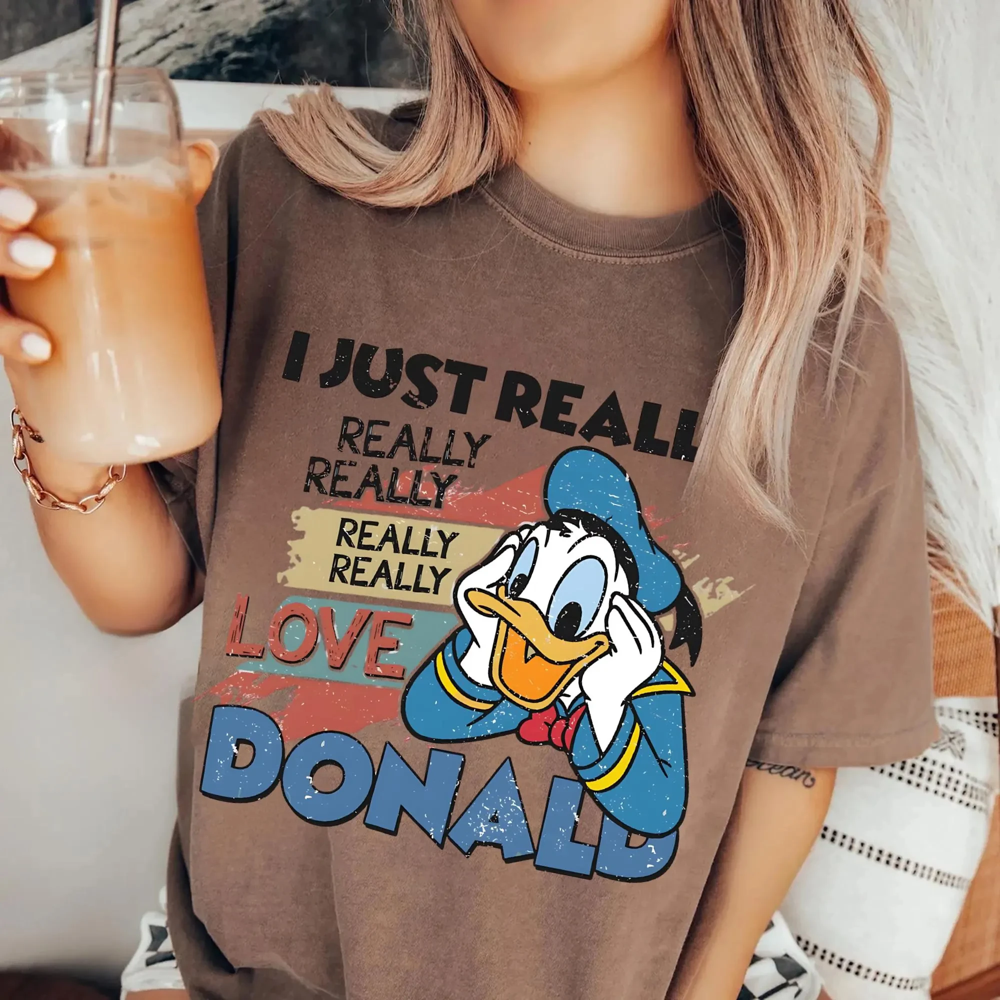 

Футболка «Я просто действительно любовь» с изображением Дональда Дака, футболка в стиле Дональда Дака, подарочная футболка «Дональд Дак», индивидуальный Дональд Дак