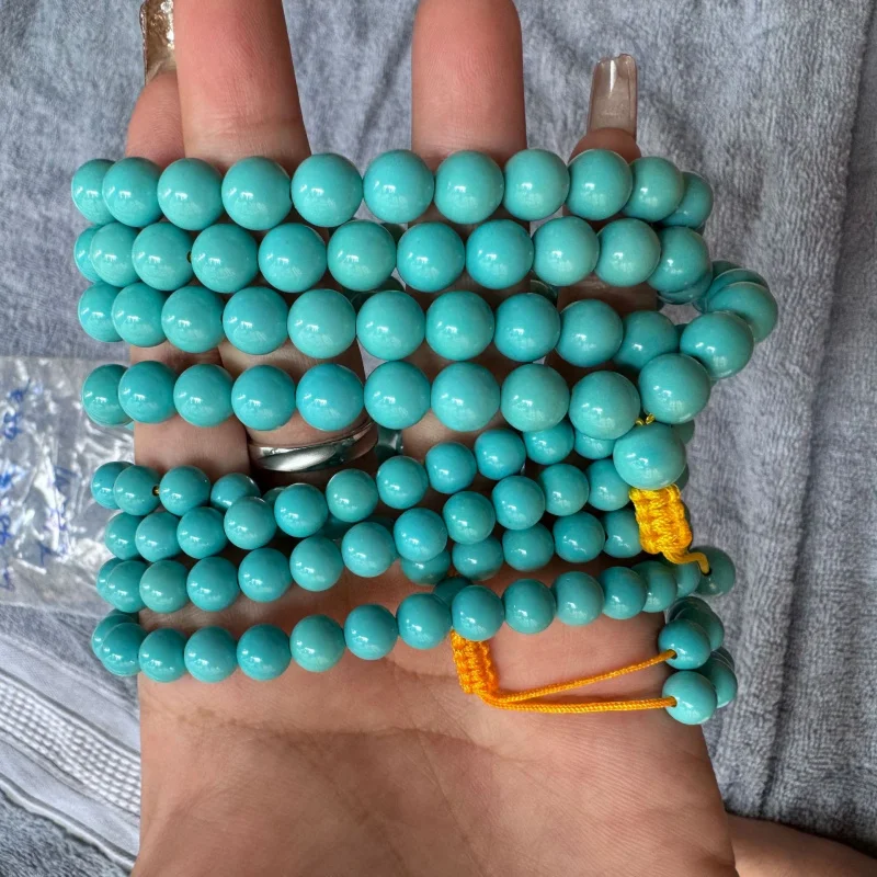 

Natural Magnesite Round Bead 108 Beads Long Chain Turquoise Multi-Circle Bracelet Accessories