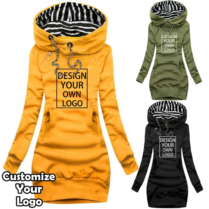 

Customized Newest Women Hoodie Solid Color Hooded Long Sleeve Dress Hoodie Drawstring Sweatshirt Long Sweatshirt