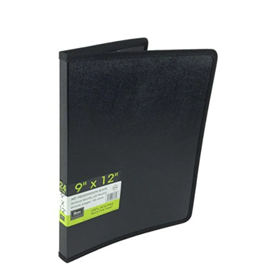 Книга для художественных презентаций, 9x12 дюймов, 24 страницы/48 видов, черная обложка для творческих профессионалов и художников, чтобы показать работу на шпильке