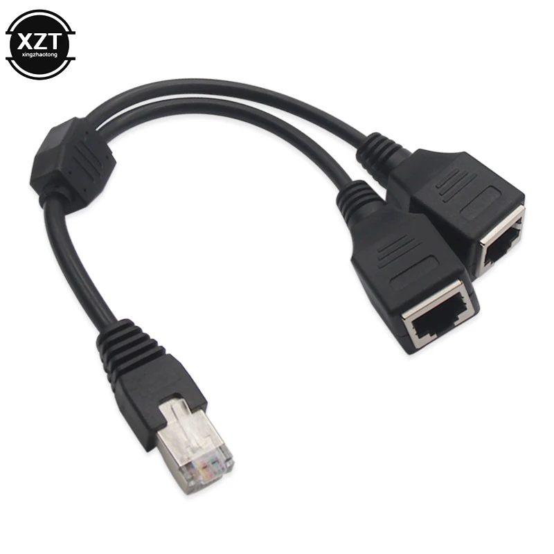 RJ45 1 Male to 2 Female Socket Port LAN Ethernet Network Splitter Y Stable Transmission Network Lead Extender Extension Cable