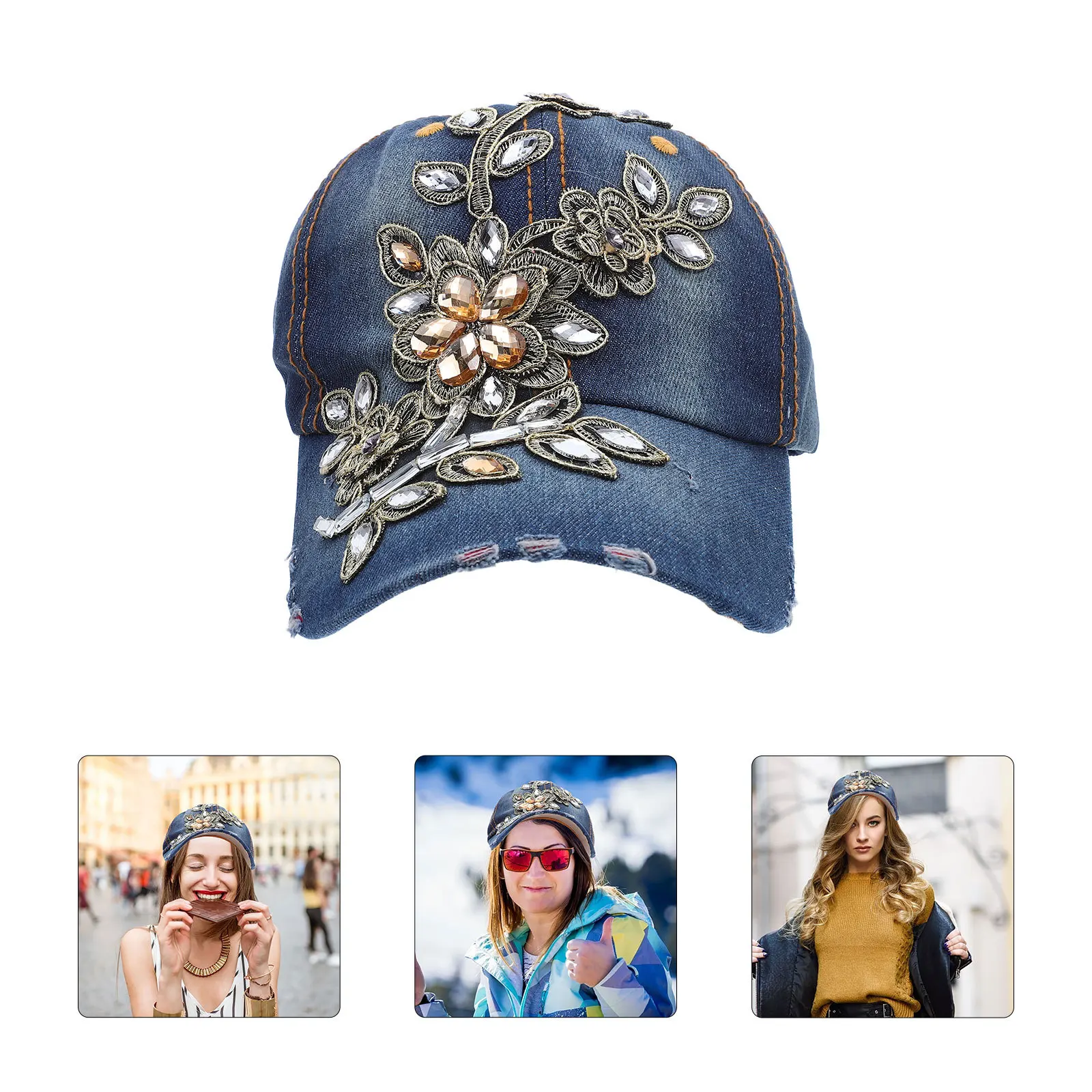 

Women Baseball Cap Denim Rhinestone Adjustable Lightweight Sun Hat for Outdoor Activities Fashionable Jean Hats for Girls and
