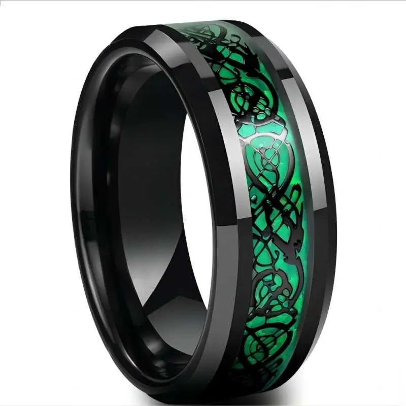 16 Colors Men Jewelry Red Blue Black Dragon Inlay Comfort Fit Stainless Steel Rings For Wedding Wide 8mm