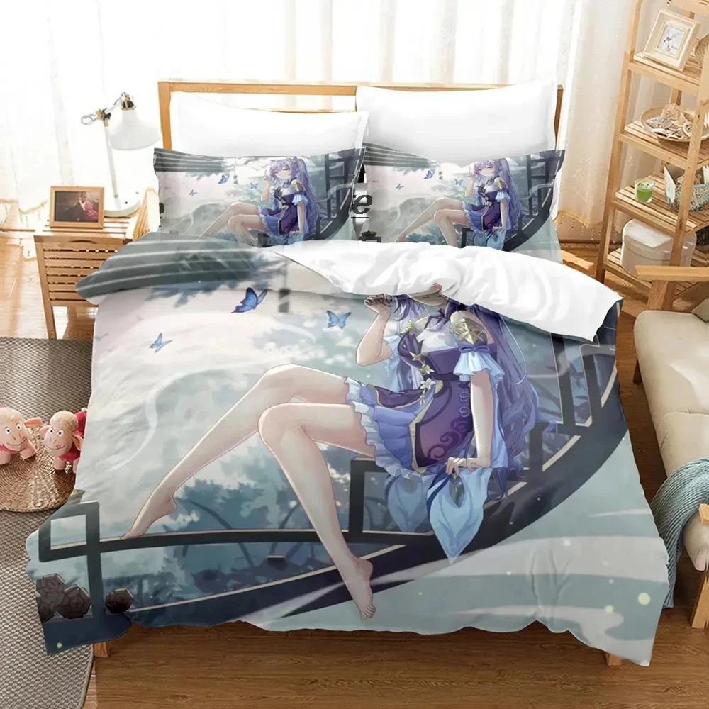 Game Genshin Impact Kamisato Ayaka Bedding Set Duvet Cover Bed Set Quilt Cover Pillowcase Comforter king Queen Size Boys Adult