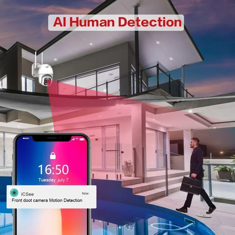 4K عدسة مزدوجة واي فاي كاميرا تلفزيونات الدوائر المغلقة نظام الأمن عدة 8X التكبير 8CH اللاسلكية NVR مجموعة السيارات تتبع CCTV طقم مراقبة الفيديو ICSEE #6