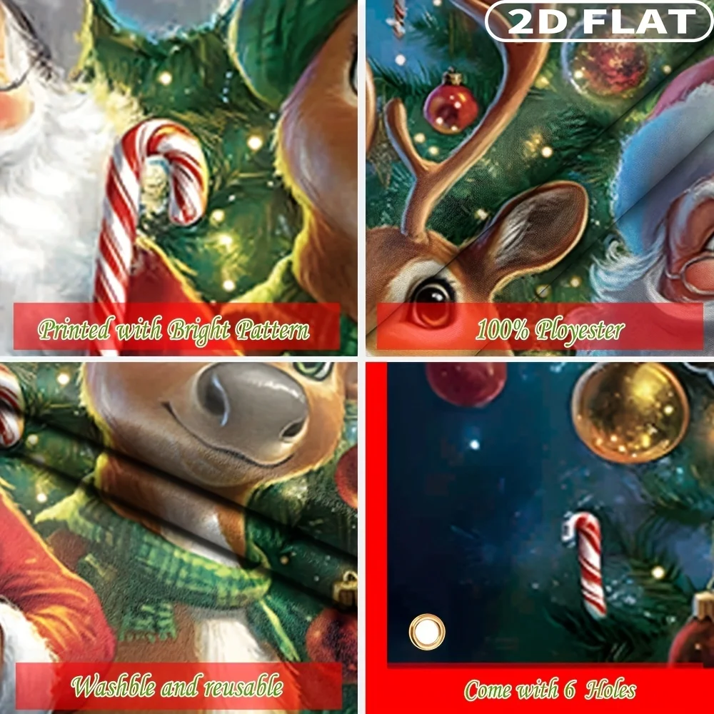 قطعة واحدة من لافتة عيد الميلاد الكبيرة المسطحة ثنائية الأبعاد، لافتة باب جراج عيد الميلاد - تصميم سانتا والرنة، لافتة غطاء بوليستر مقاس 157 × 71 بوصة #6