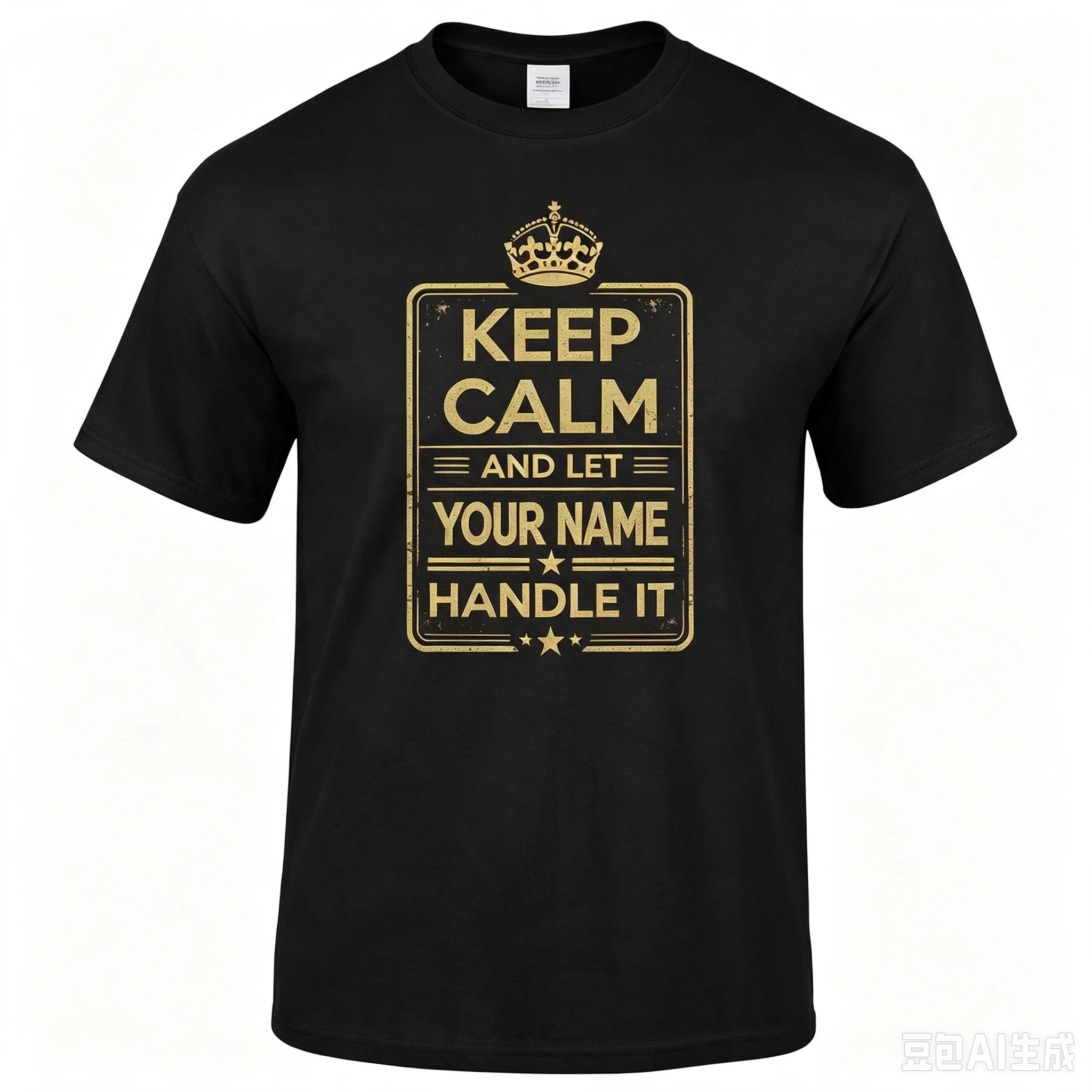Men Custom Keep Calm And Let Your Name Handle It Graphic T‑Shirt Vintage Crown Badge Casual Short Sleeve Tee