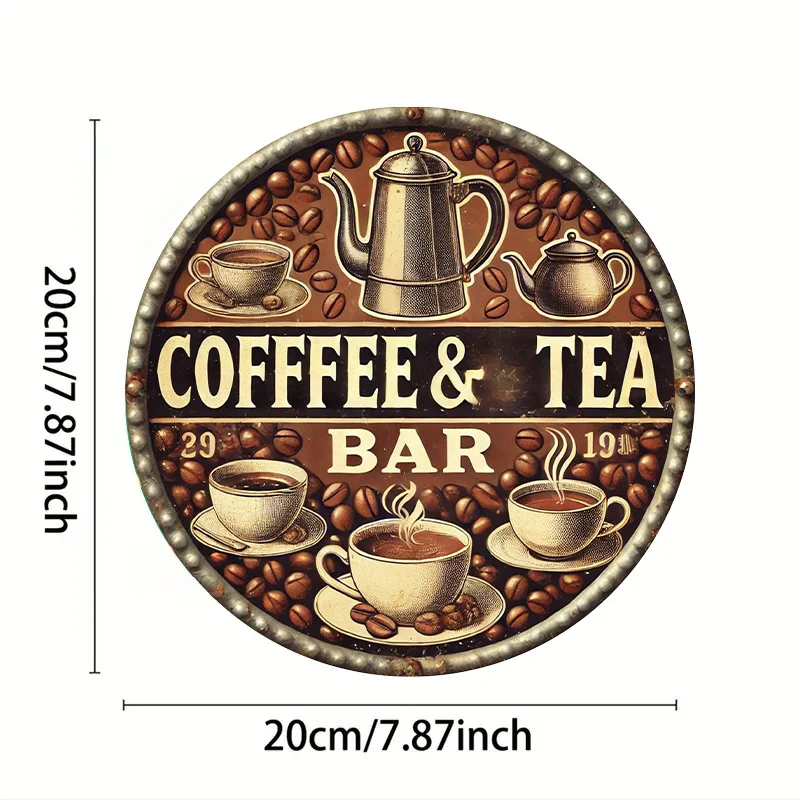 لوحة لافتة معدنية مسطحة 2D، قطعة واحدة مفتوحة 2D، لافتة معدنية مستديرة لبار شاي القهوة العتيق - 7.8 بوصة × 7.8 بوصة | ديكور حائط متين #3
